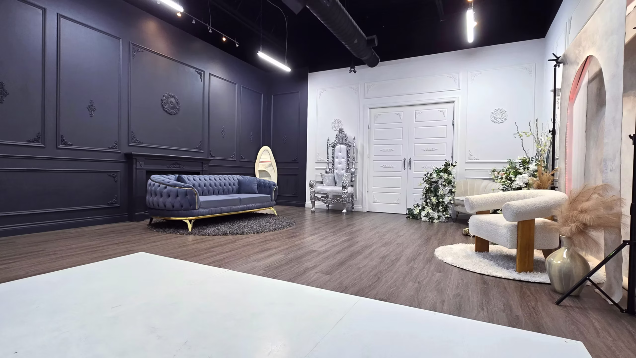 Minimalist indoor studio photography at Ivari Studios in Mississauga, featuring the Purity and Opulence rooms.