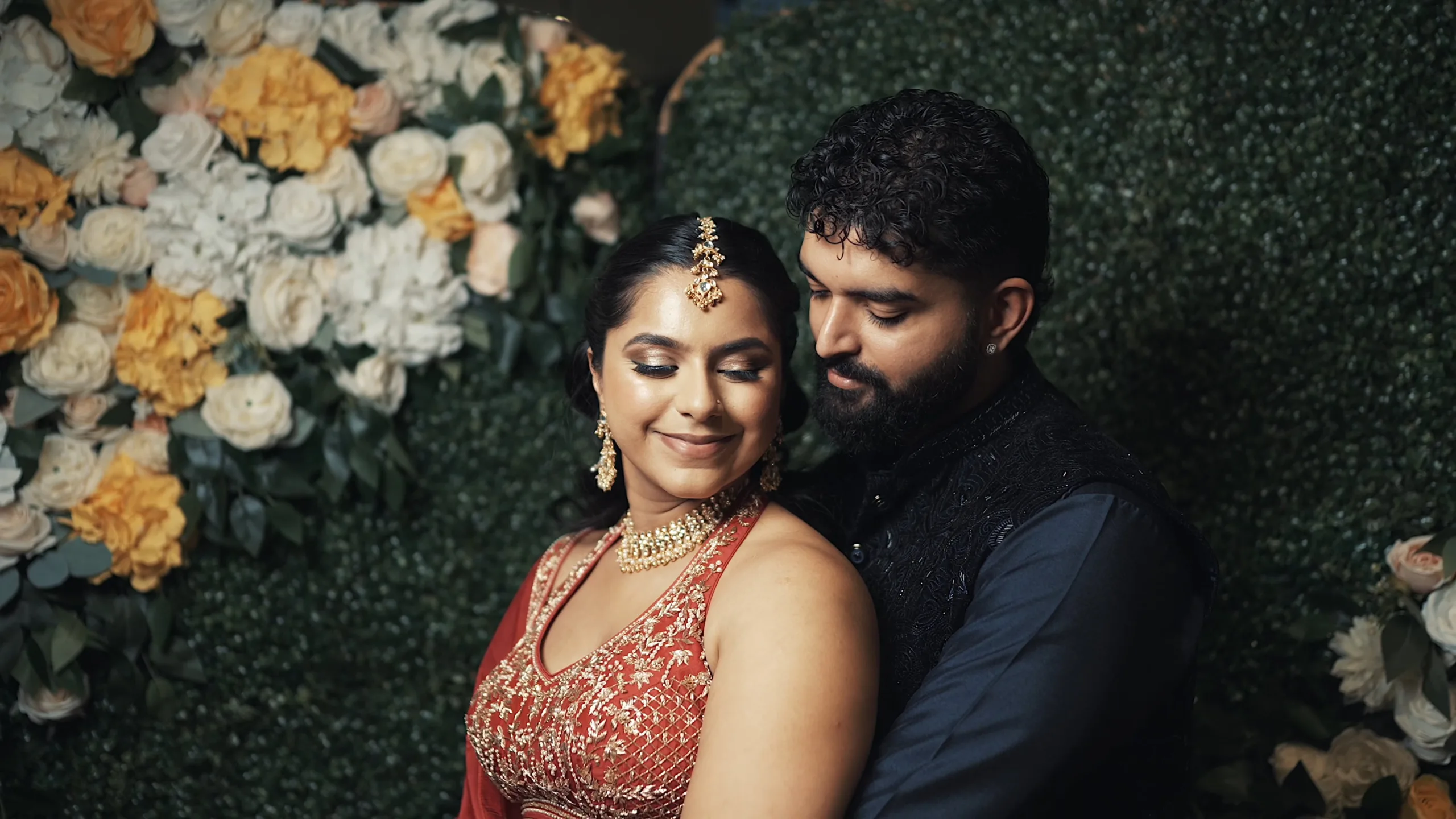 Hindu bride & Groom during Mehndi celebration at C Banquets, Mississauga captured by Cinematic RGB