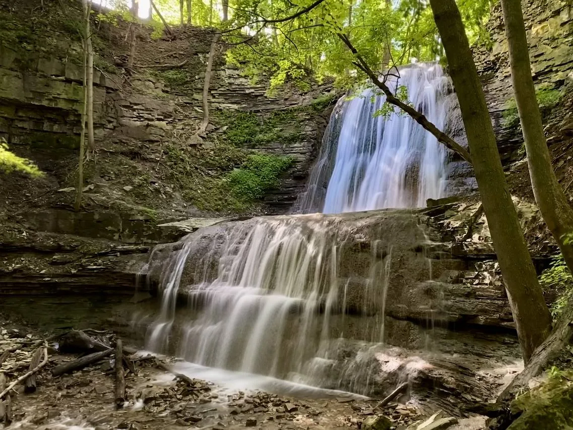 Engagement session at Sherman Falls in Hamilton, a scenic waterfall and nature conservation area.