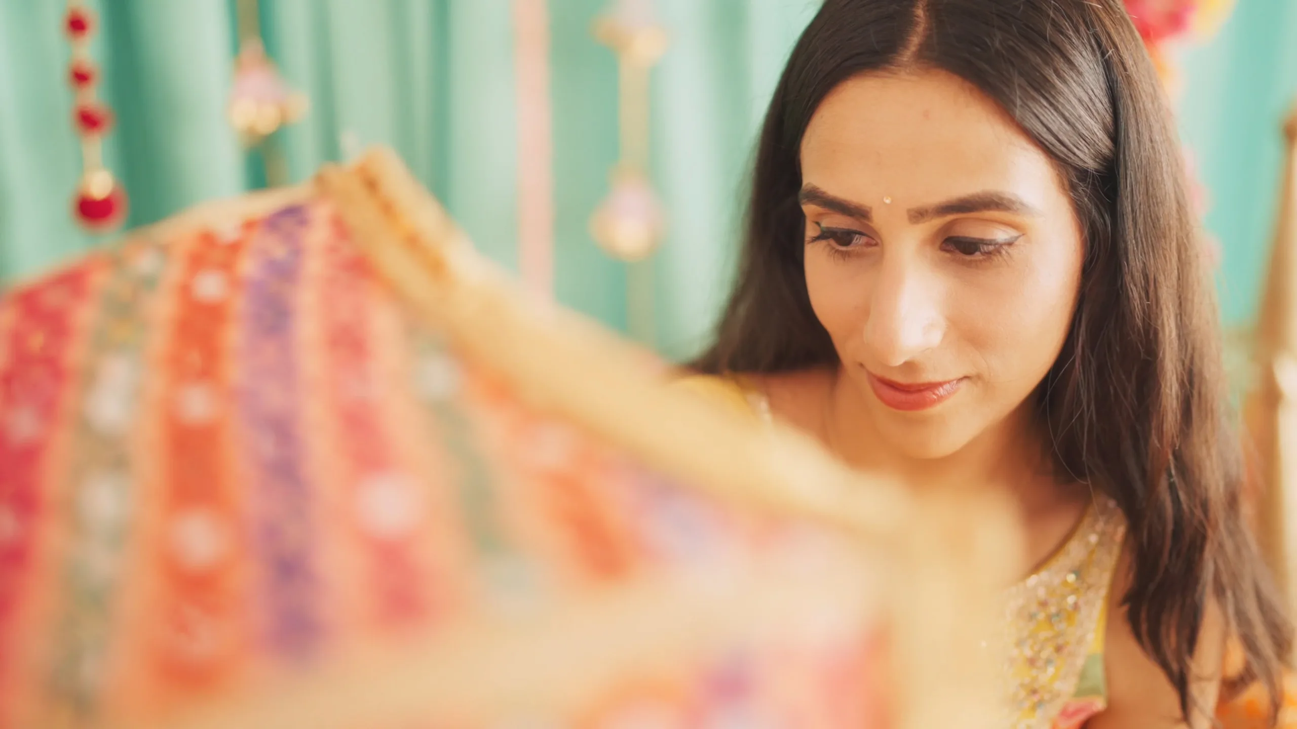 Sikh bride during Mayian and Chooda ceremony at a home in Brampton photographed and filmed by a Punjabi wedding team