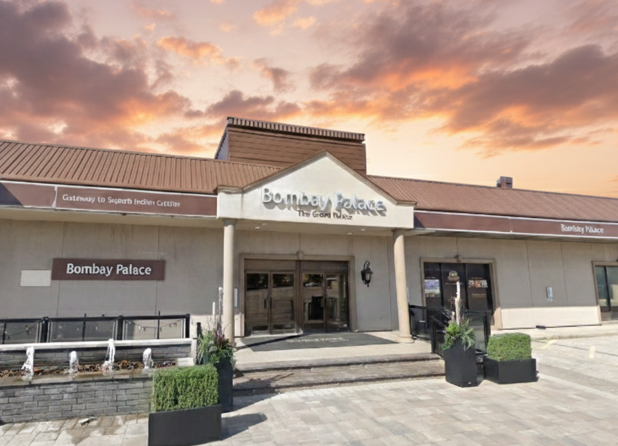 Front entrance and main signage of Bombay Palace Banquet Hall Brampton.