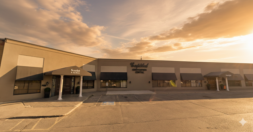 Bright and spacious reception hall setup at Capitol Banquet Centre Mississauga.
