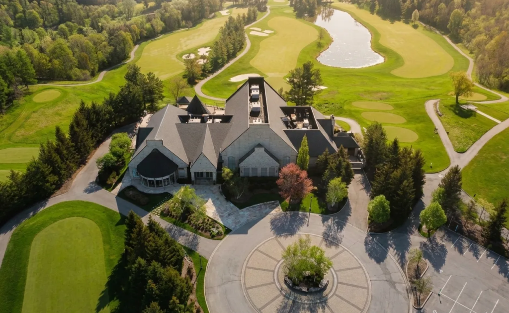 Drone shot of Copper Creek Golf Club Majestic Valley wedding venue Kleinburg captured by Cinematic RGB