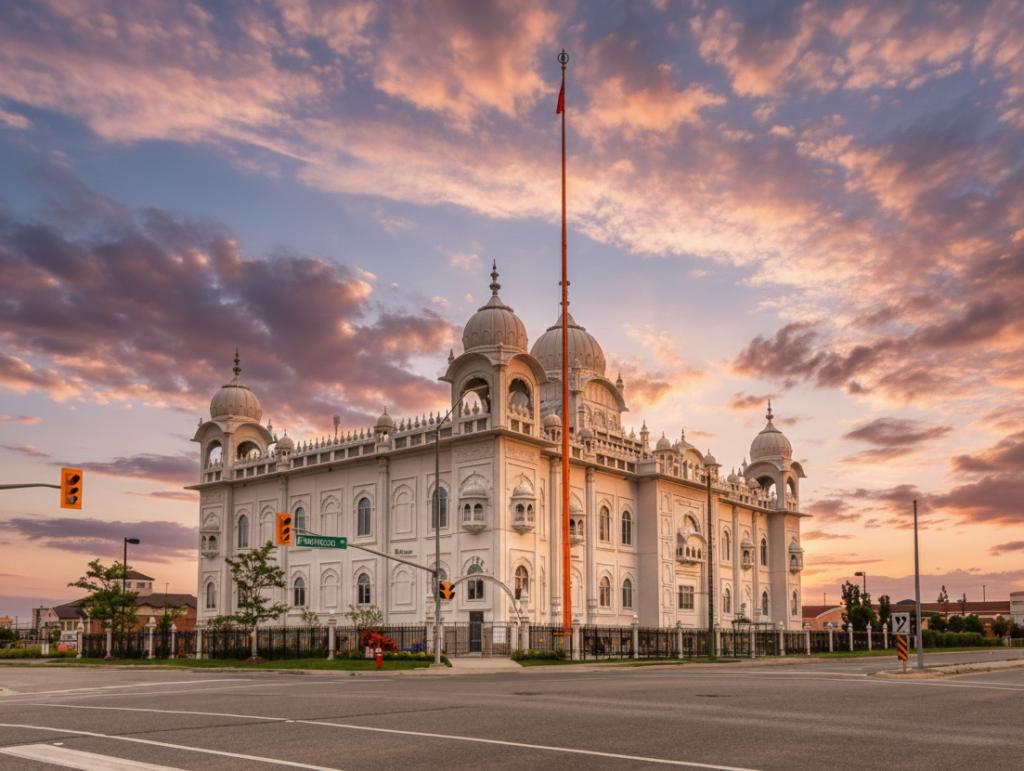 Sikh wedding ceremony at Dashmesh Darbar Ebenezer Gurdwara in Brampton, captured by Cinematic RGB Wedding Photography & Videography.
