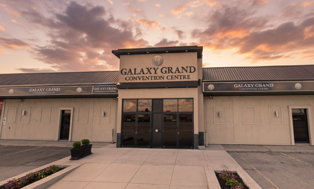 Modern storefront entrance of Galaxy Grand Convention Centre Brampton.