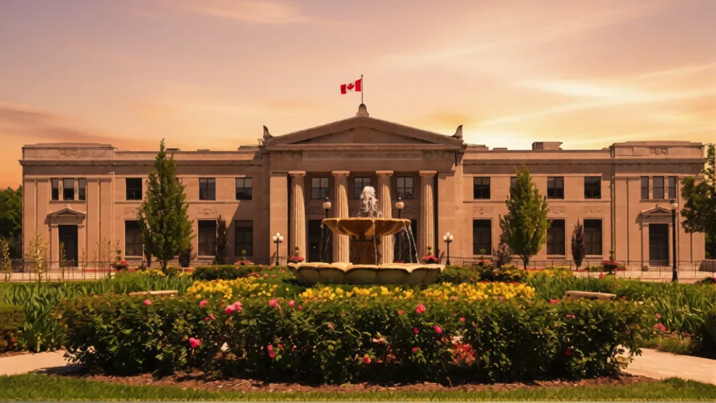The historic stone columns at Liuna Station in Hamilton, creating a dramatic backdrop for wedding cinematography.