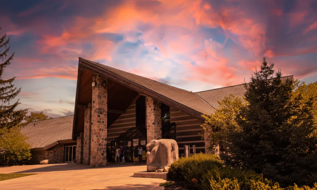 Stone and wood architecture at McMichael Canadian Art Collection hilltop ceremony site.