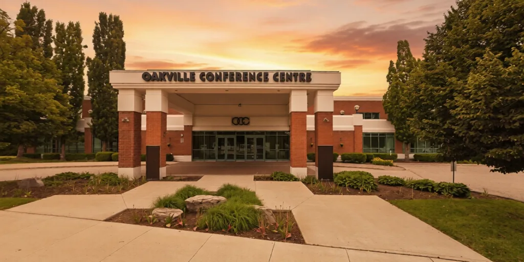 The outdoor patio at Oakville Conference Centre set up for a South Asian pre-wedding event.