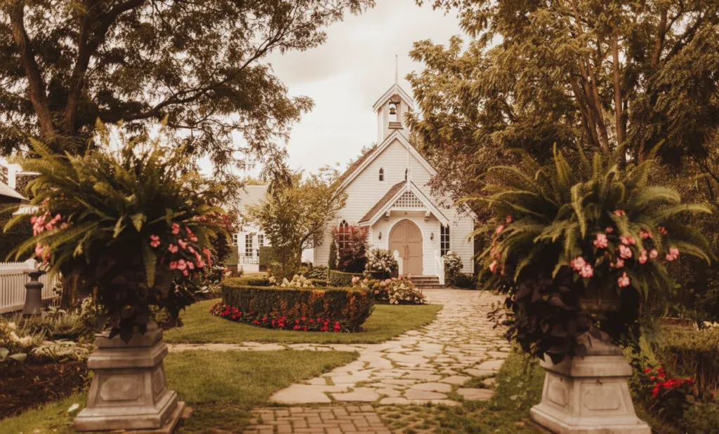 Romantic historic chapel ceremony at The Doctor’s House in Kleinburg village.
